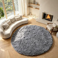 Grey Round Rugs 8ft for Living Room, Fluffy Bedroom Circle Area Rug, Soft Plush by ONASAR