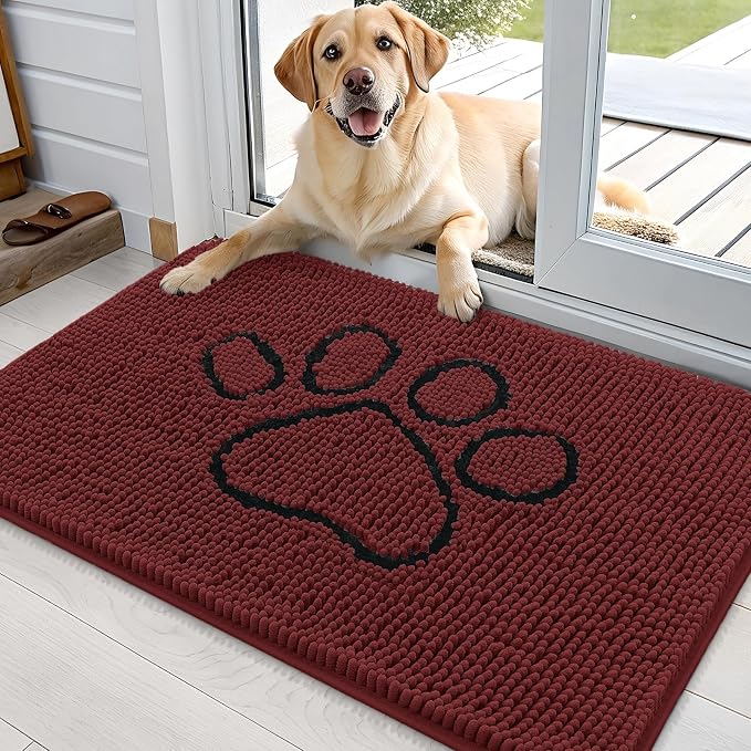 OLANLY Dog Door Mat for Muddy Paws 36x24, Paw Print Design Chenille Mud Mat | by OLANLY