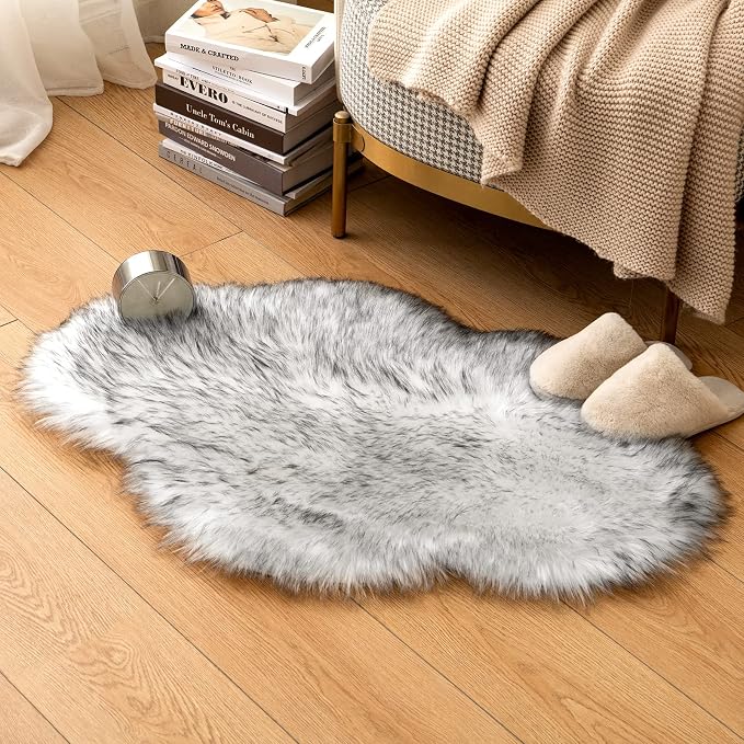 MIULEE Fluffy Area Rug 2'x3' Cloud Faux Fur Sheepskin Rug Gradient Grey | Luxury - Image 6