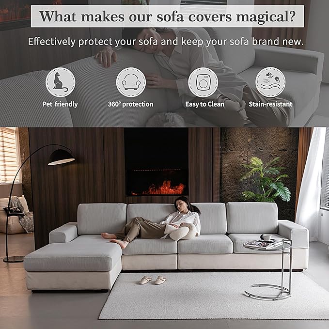 OHSIO Sectional Couch Covers, Wear Resistant Stretch Sofa Covers Washable Soft - Image 4