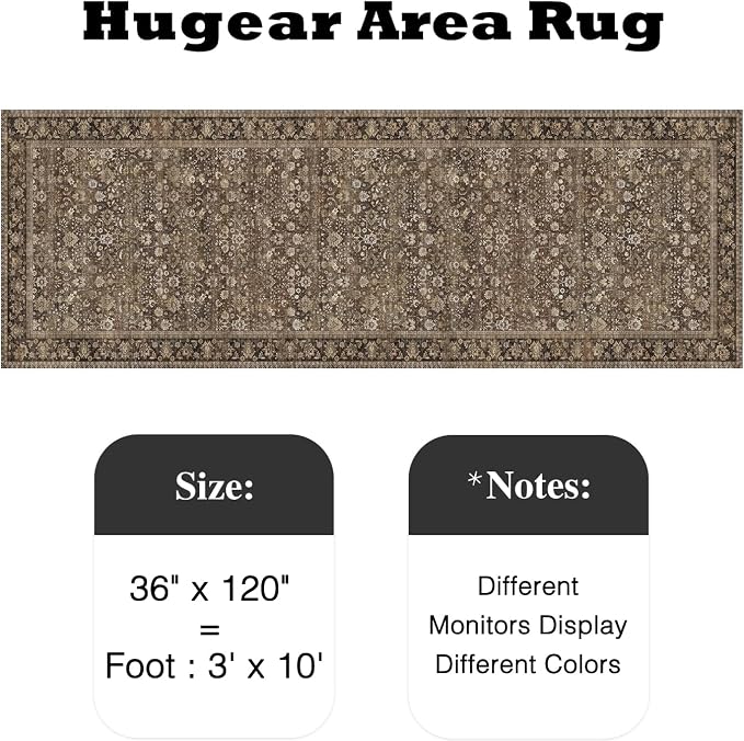 3x10 Brown Vintage Floral Washable Runner Rug - Image 2