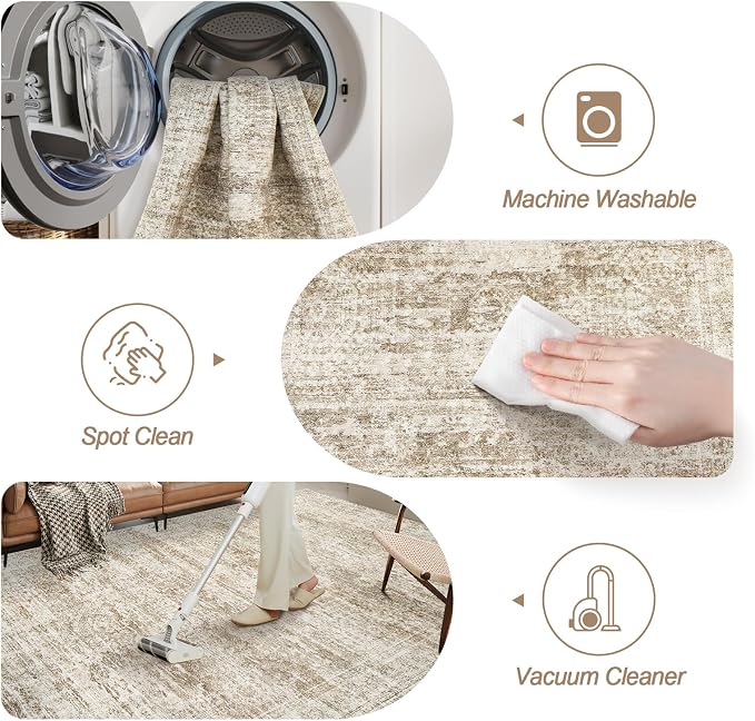 Soalmost Washable Area Rug 8x10 Large Soft Brown Rugs - Image 4