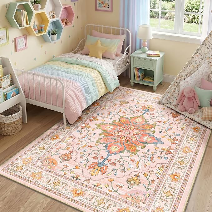 RELEANY Washable Area Rug, Water Repellent, Pet Friendly, Vintage Floral Boho - Image 2