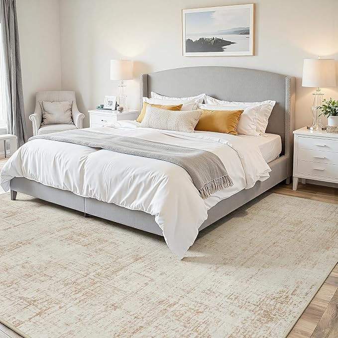 5x8 Washable Area Rug for Living Room Bedroom: Non-Slip Modern Beige White | - Image 2