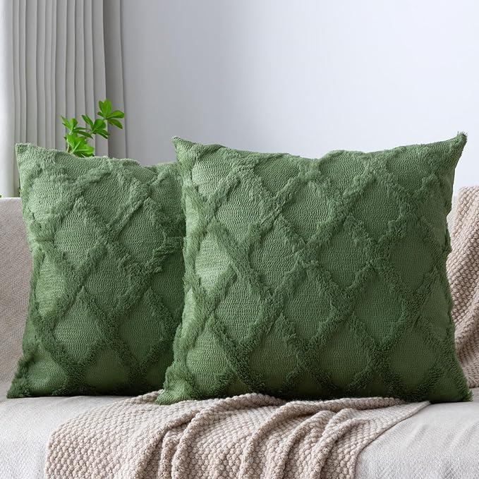 Set of 2 Soft Moroccan Throw Pillow Covers 20x20 Inch Plush Boho Decorative by Cozoomy