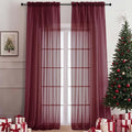 Wine Sheer Curtains 108 Inches Long 2 Panels Set, 59 Inch Extra Wide by OVZME