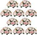NUPTIO Flower Balls for Wedding Centrepieces - 10 Pcs 9.5in Diameter Artificial Flower Ball Arrangement Bouquet Peachy Pink & Creamy White Fake Rose Flowers Party Centerpieces for Weddings Tables