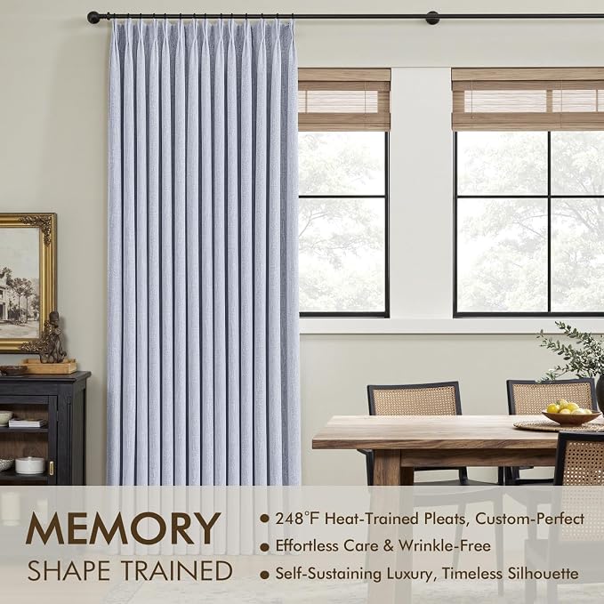 MIULEE Chambray Blue Pinch Pleated 100% Blackout Curtains 40x84 Inches | Room - Image 3
