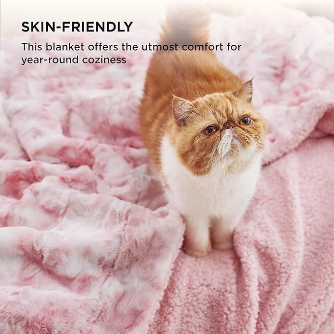 Bedsure GentleSoft Sherpa Fluffy Blanket King Size for Bed - Fleece Warm and Cozy for Women Gift, Plush & Fuzzy Faux Fur Christmas Blanket for Couch, Sofa Decor, Tie Dye Design, Pink, 108x90 Inches