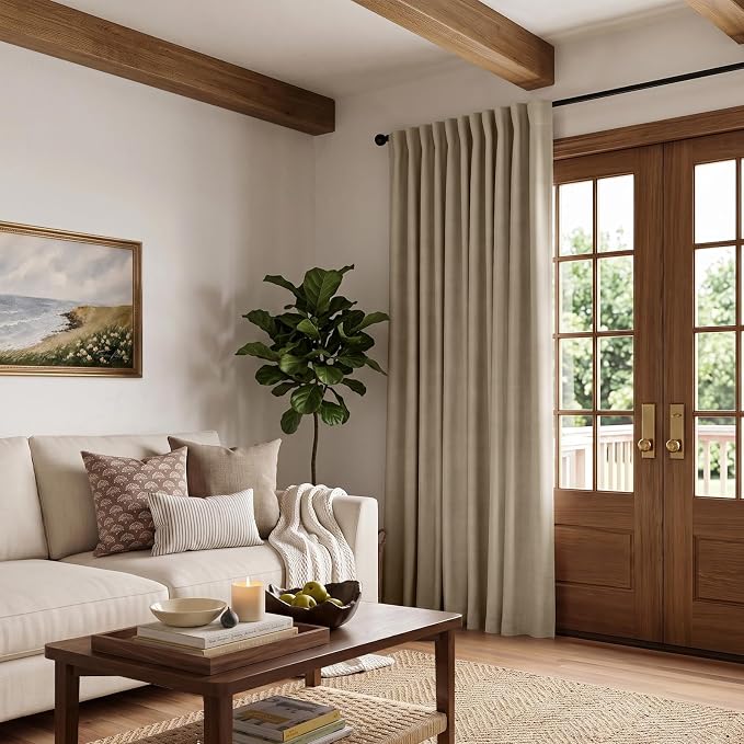 INOVADAY Extra Wide 100% Blackout Linen Curtains 102x90 Earthy Beige | Linen - Image 5