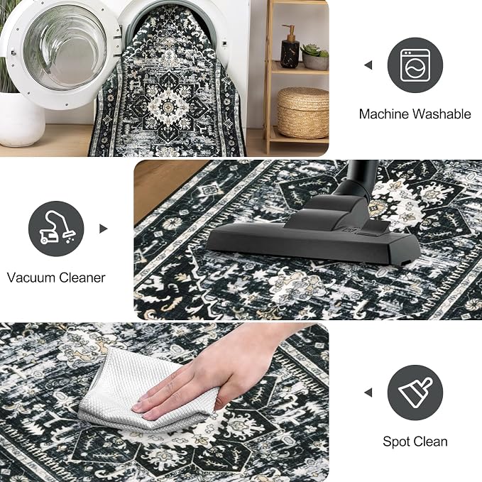 Yamaziot Washable Runner Rug, 2x8 Non-Slip Boho Vintage Hallway Kitchen Rug | - Image 5