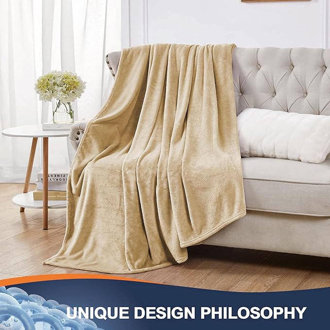 Walensee Fleece Blanket Plush Throw Fuzzy Lightweight (King Size 108x90 Tan Camel/Taupe) Super Soft Microfiber Flannel Blankets for Couch, Bed, Sofa Ultra Luxurious Warm and Cozy for All Seasons