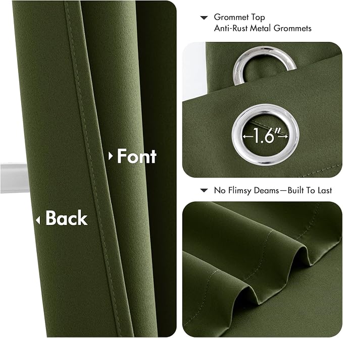 MIULEE Blackout Curtains for Bedroom 2 Panels 55 x 68 Inch Long Olive Green | - Image 4