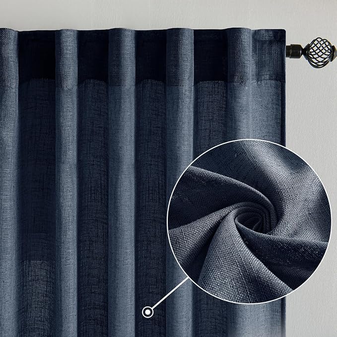 MIULEE Navy Blue Linen Curtains 52x96 Inch Length 2 Panels - Image 2