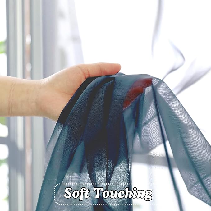 2 Panels Sheer Dusty Blue Window Curtain 96" Length - Image 4