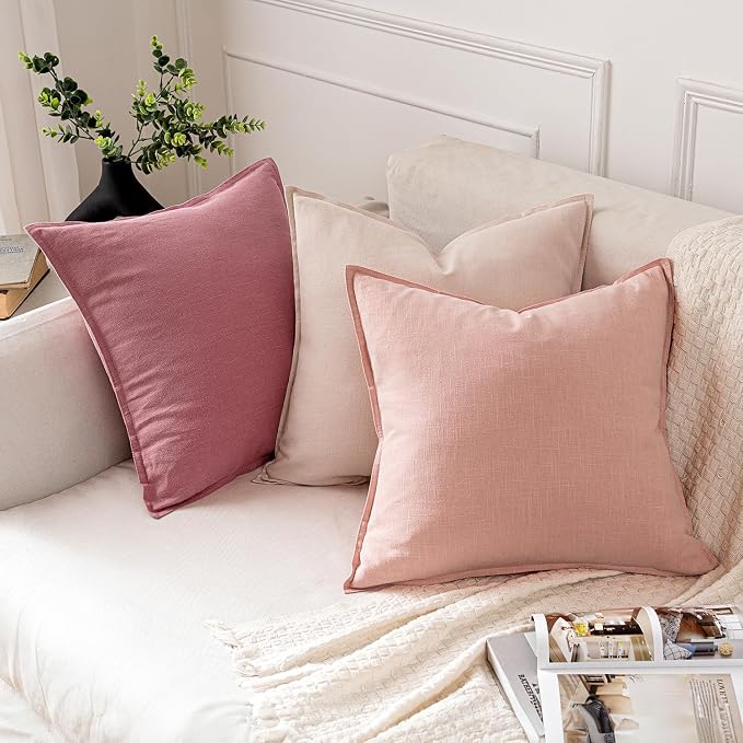 MIULEE Decorative Linen Euro Sham Pillow Covers 22x22 Inch Light Pink | Boho - Image 4