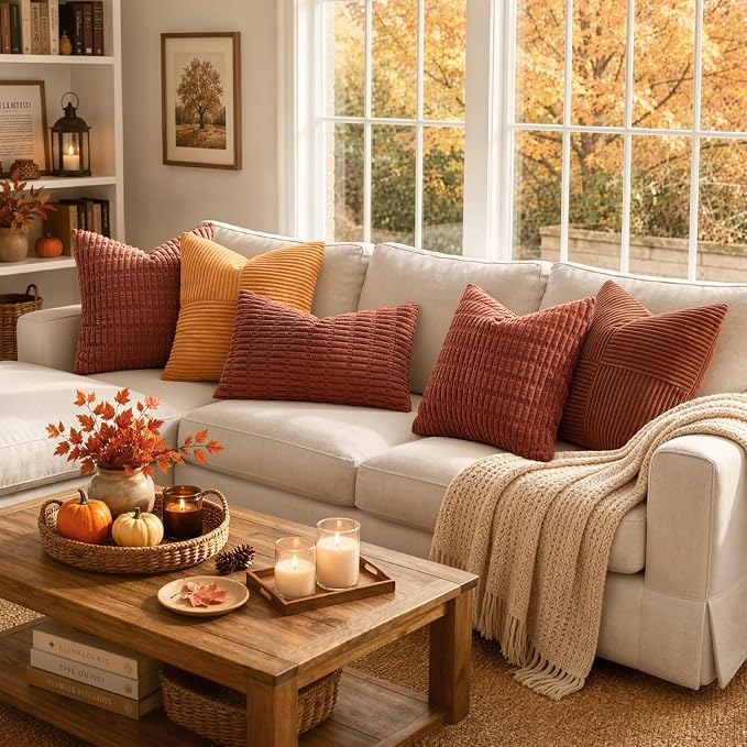 MIULEE Fall Corduroy Decorative Throw Pillow Covers 12x12 Rust Pack of 2 | - Image 4