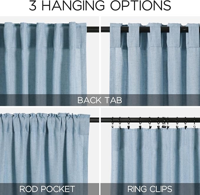 Blue Semi Sheer Linen Curtains 90 inch Length - Image 3