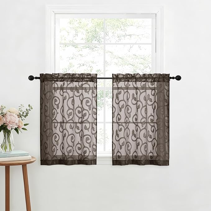 Furman Cafe Curtains 30 Inch Length 2 Panels Set, Elegant Geometric Jacquard - Image 2