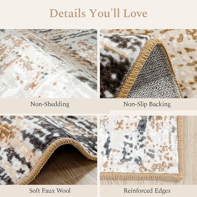 Rugflix 8x10 Area Rugs for Living Room, Washable Brown Grey Large Rug | Machine - Image 7