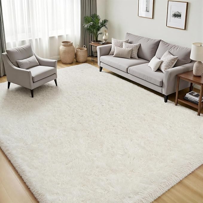 PLHXFR 4x6 Area Rugs Living Room: Fluffy Bedroom Rug Shag Carpet White | - Image 3