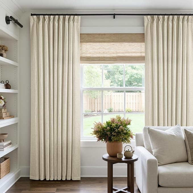 60 Inch Width 102 Inches Long Linen Pinch Pleat Curtains 1 Panel | Light by Twodrapes