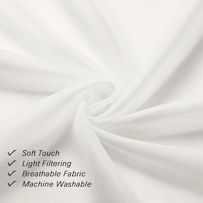 14 Inch Ivory Sheer Curtains Valance 2 Pieces, Cafe Kitchen Curtain - Image 5