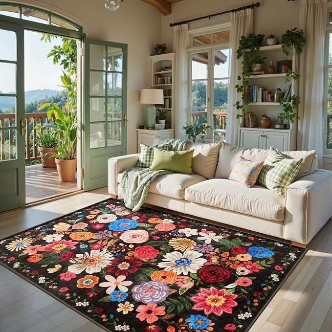 Black Brown Floral Large Area Rug 10x14 - Image 8