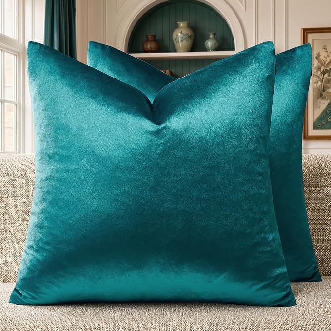 GIGIZAZA Teal Velvet Pillow Covers 20x20 Decorative Pillows Pack of 2 | Blue by GIGIZAZAFocusingonhomedecoration