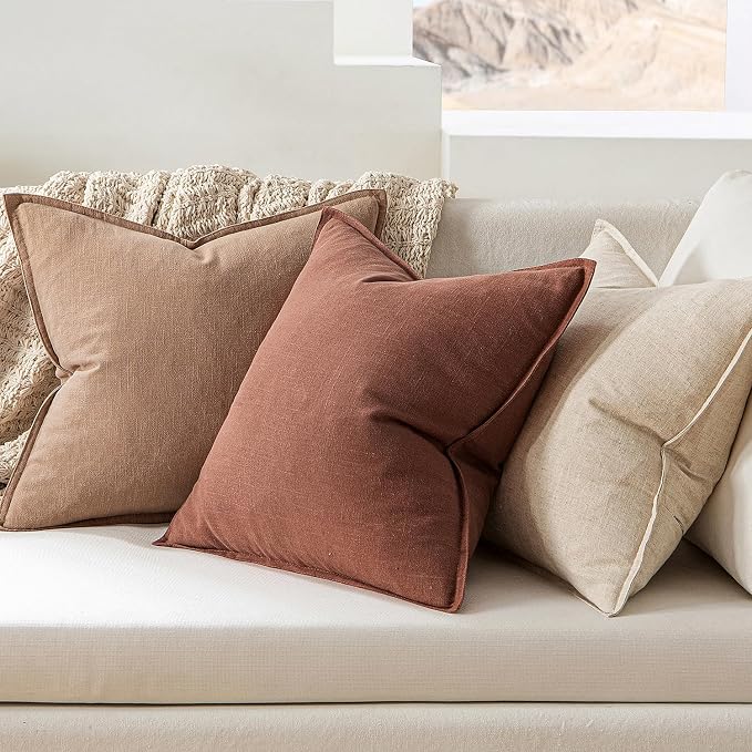 MIULEE Decorative Linen Pillow Covers 18x18 Inch Rust Red | Boho Farmhouse​ - Image 3