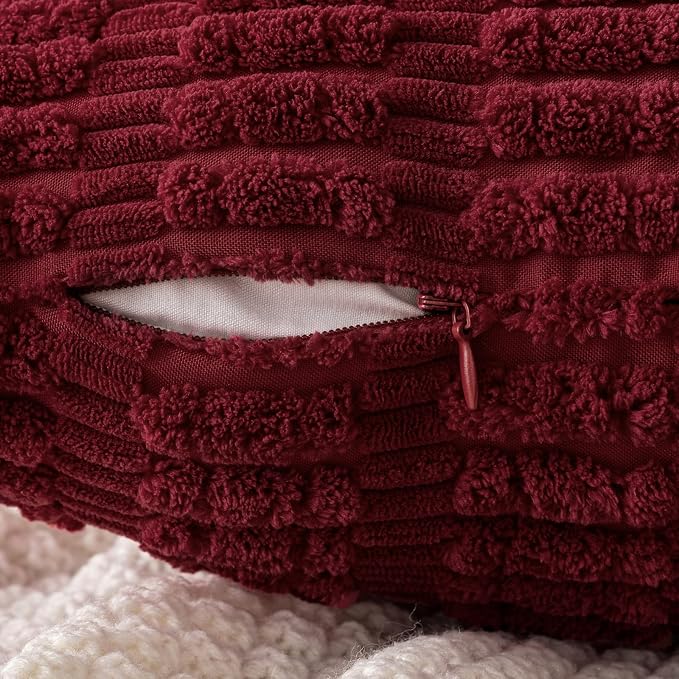 MIULEE Corduroy Decorative Throw Pillow Covers 20x20 Burgundy Pack of 2 | Soft - Image 5