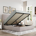 Allewie Full Size Lift Up Storage Bed, Modern Wingback Headboard, Hydraulic Support, No Box Spring Needed, Light Beige