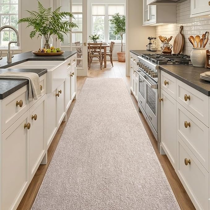 2x10 Oatmeal/White Runner Rug Washable Non-Slip - Image 2
