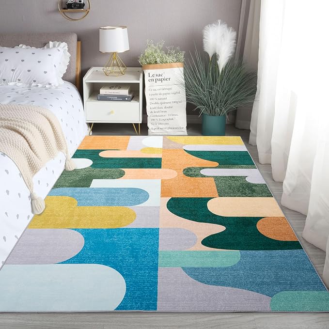 Living Room Rug 6x9 Light Green Area Rug Machine Washable Carpet Non Slip - Image 4