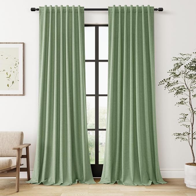 100% Blackout Linen Curtains 102 Inch Length 2 Panels Set by Guken