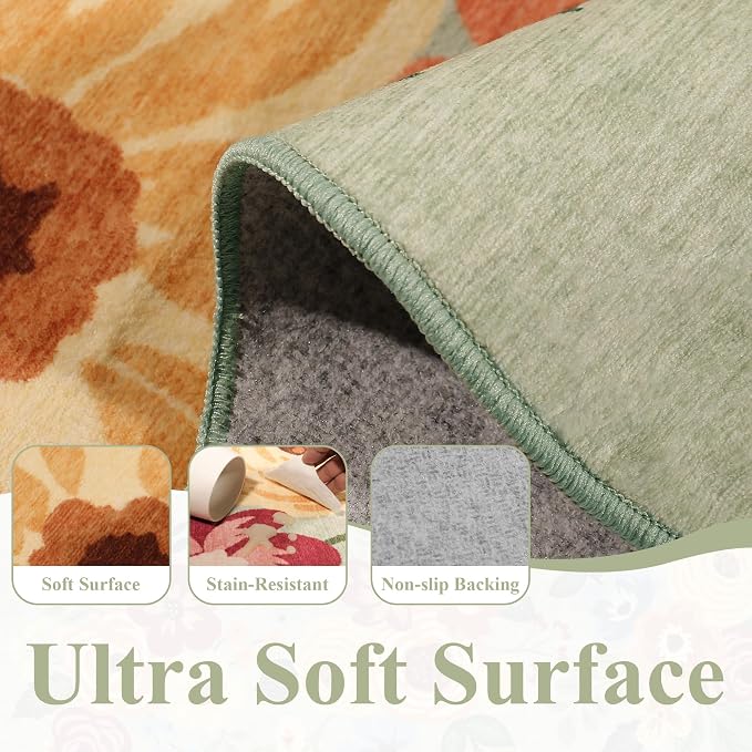 DUKINO 3x5 Area Rugs, Non Slip Floral Washable Rug - Image 7