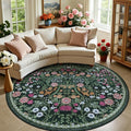 PLHXFR Round Area Rug Living Room: 8 ft Floral Washable Carpet Dark Green | by PLHXFRSoftAreaRugs