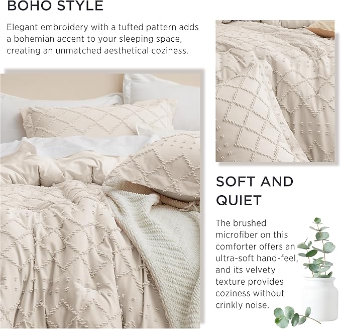 Bedsure California King Comforter Set - Beige Comforter, Boho Tufted Shabby Chic Bedding for Kids, 3 Pieces Vintage Farmhouse Bed Set for All Seasons, Fluffy Soft Bedding with 2 Pillow Shams