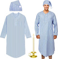 Toulite 4 Pcs Men's Pajama Set Includes Men's Nightshirt Night Sleeping Cap Candle Holder and Candle for Halloween Christmas(X-Large)