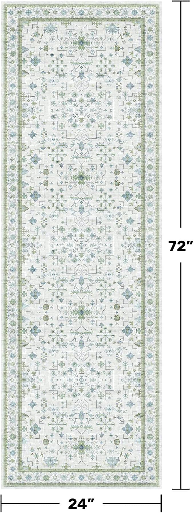 Washable Oushak 2x6 Bathroom Runner Rug, Eclectic Boho Floral Pastel, Non Slip - Image 2