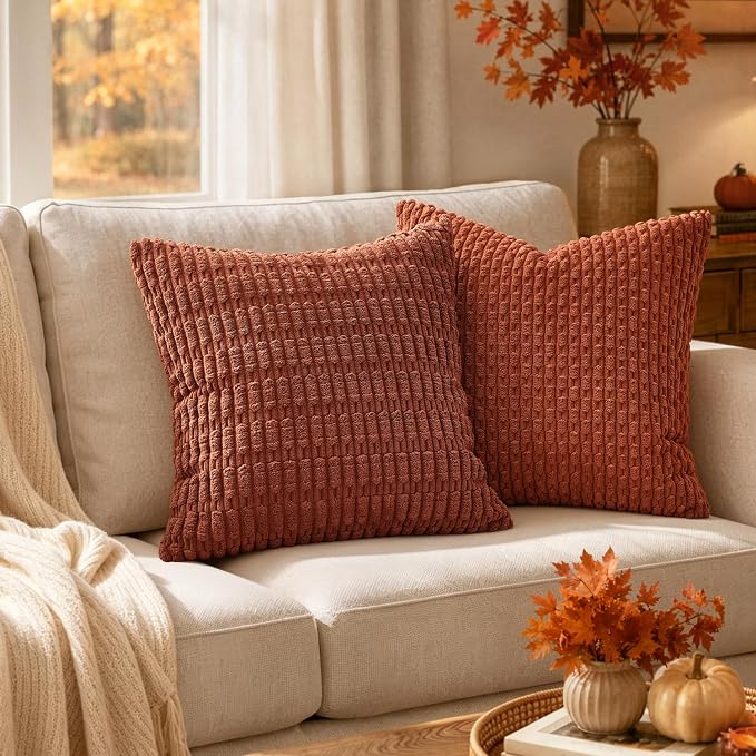 MIULEE Fall Decorative Throw Pillow Covers 16x16 Dark Rust Pack of 2 | - Image 2