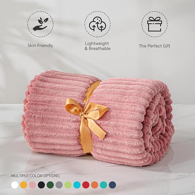 BEDELITE 3D Ribbed Jacquard Pink Fleece Twin Blanket - Image 5