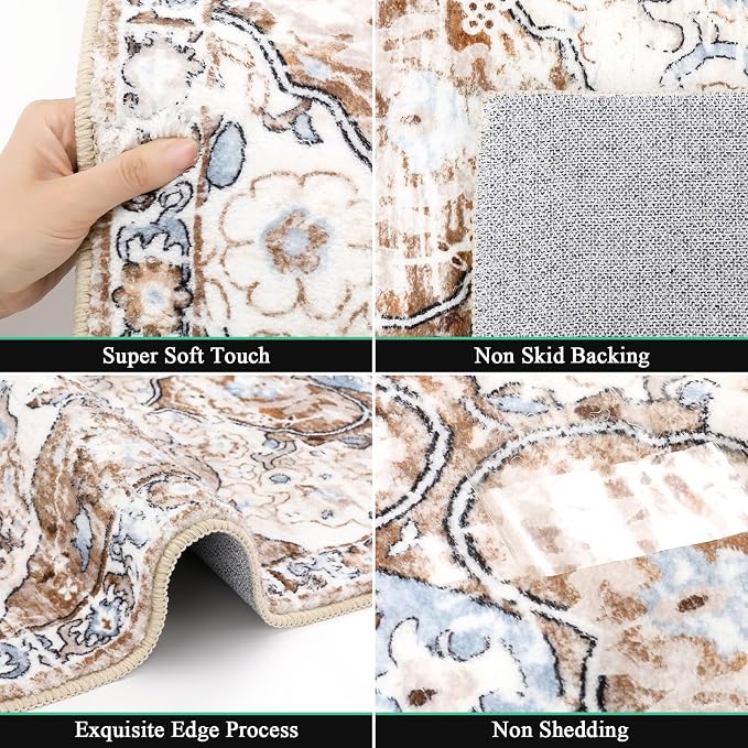 HEBE Hallway Runner Rug 2'x6', Washable Non Slip Kitchen Rug Runner | Soft Boho - Image 3