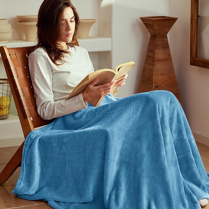 Exclusivo Mezcla Extra Large Fleece Throw Blanket for Couch, Sofa, 300GSM Super Soft and Warm Blankets, Washed Blue Throw All Season Use, Cozy, Plush, Lightweight, 50x70 Inches