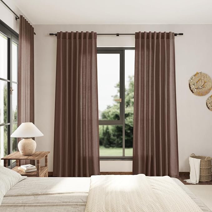 Mocha Mousse Curtains 96 Inch Long 2 Panel Set Back Tab Rod Pocket Linen - Image 7