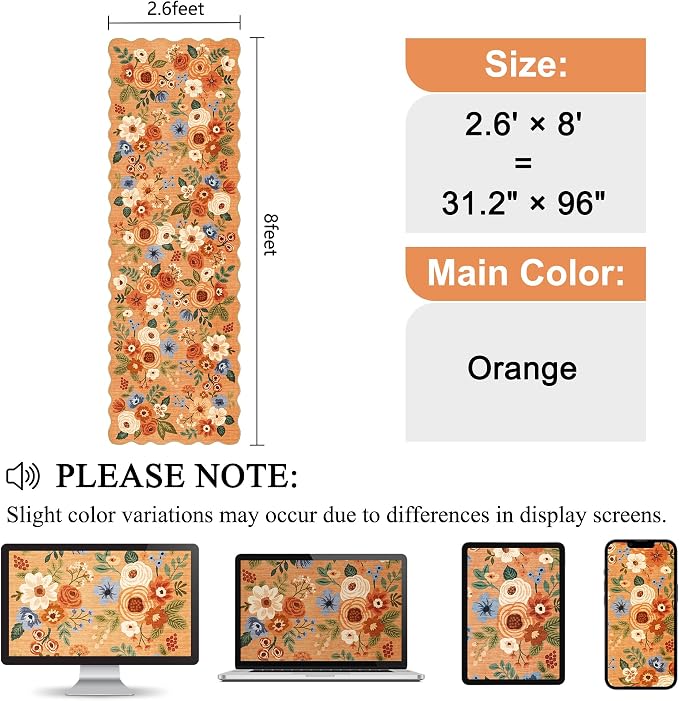 DUKINO 2.6x8 Runner Rug, Floral Washable Kitchen Rugs Non Slip, Stain Resistant - Image 2