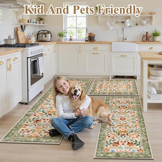HEBE Boho Kitchen Rugs Set of 3, Non Slip Washable Kitchen Mats - Image 8