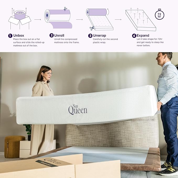 NapQueen Queen Mattress, 8 Inch Charcoal Memory Foam, CertiPUR-US Certified, Breathable Soft Fabric Cover