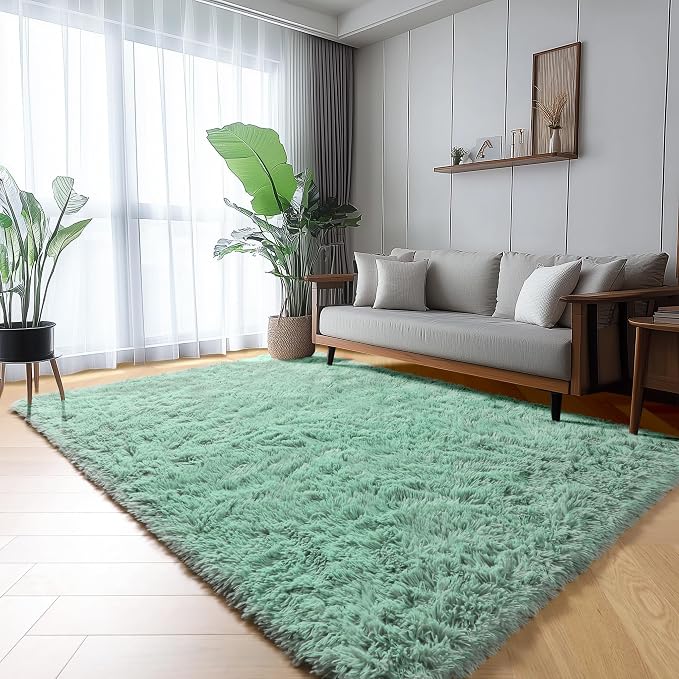 Sage Green Rugs for Living Room Bedroom, 5x8 Fluffy Bedside Area Rug, Soft by ONASAR