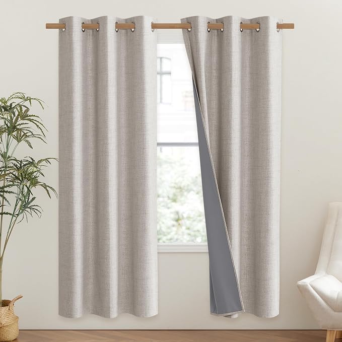 NICETOWN Brich Vintage Open Linen Weave Flax Thermal Curtains, 100% Blackout - Image 2